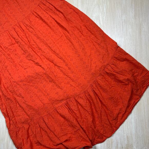 Vanessa Zani New Made In Italy Orange Cotton Eyelet Midi Casual Dress Medium - Picture 11 of 12